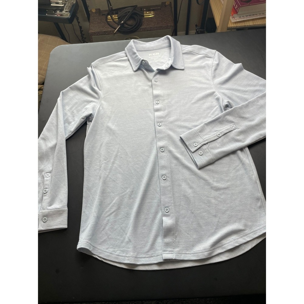 01.ALGO Performance Shirt Mens Med Light Blue Excellent Wool Blend Long Sleeve